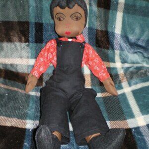 SWEETEST Vintage Black Americana 1900's Folk Art Boy Cloth RAG DOLL RARE